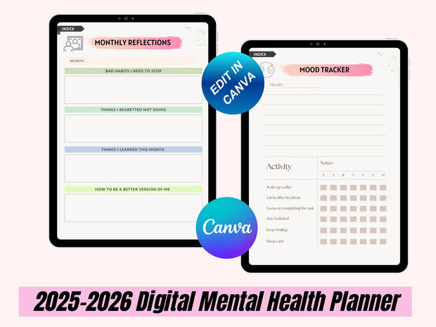 2025 Mental Health Planner Bundle, Self-Care Digital Journal, Printable Therapy and Wellness Templates, Mental Health Planner, Mental Health