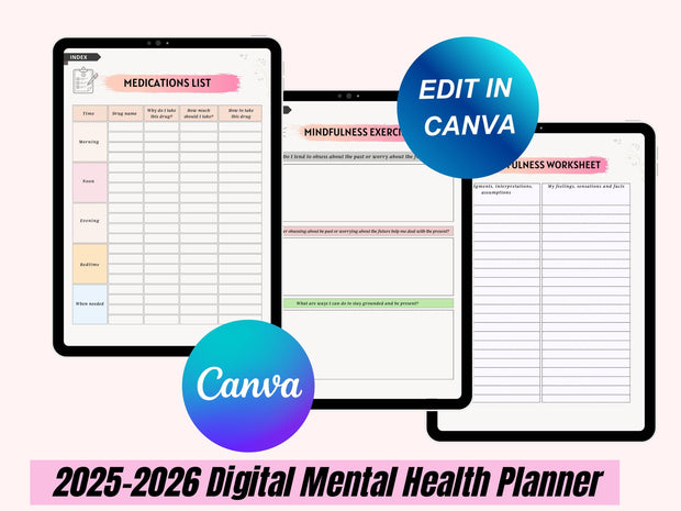 2025 Mental Health Planner Bundle, Self-Care Digital Journal, Printable Therapy and Wellness Templates, Mental Health Planner, Mental Health