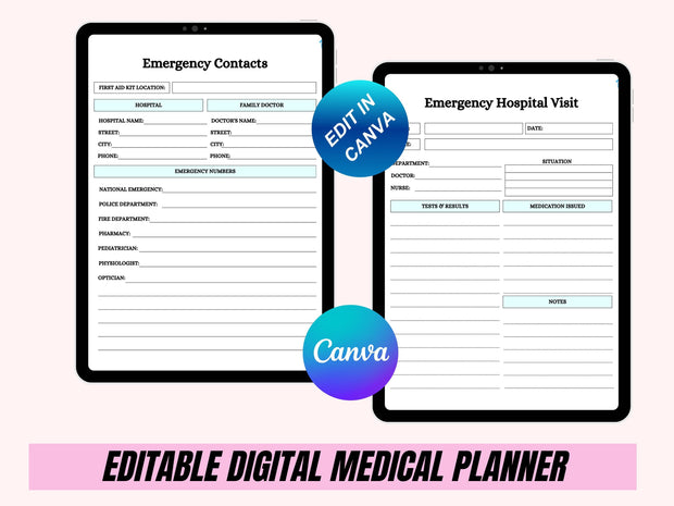 Digital Medical Planner Template | Healthcare Planner | Health Planner | Medication Tracker | Medical Binder | Canva Wellness Template Kit