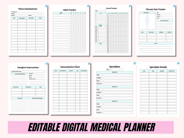 Digital Medical Planner Template | Healthcare Planner | Health Planner | Medication Tracker | Medical Binder | Canva Wellness Template Kit