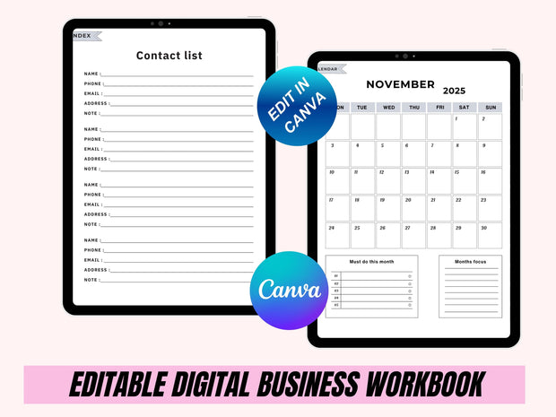 2025 Business Workbook - Canva Template, Interactive Business Planner / Brandable Business Strategy Workbook for Canva & Indesign