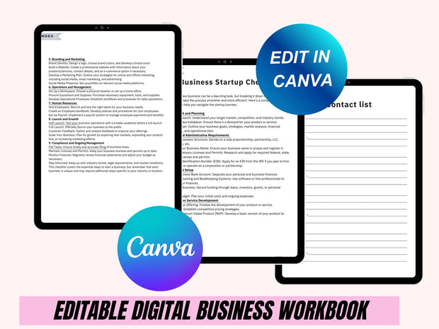 2025 Business Workbook - Canva Template, Interactive Business Planner / Brandable Business Strategy Workbook for Canva & Indesign