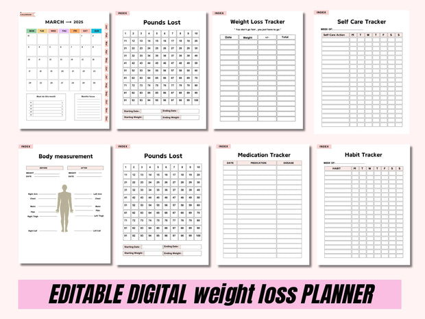 Digital Weight Loss Journal, Digital Planner, iPad Planner, GoodNotes Planner ,Fitness Planner, Workout Planner, Meal Planner, Weight Track