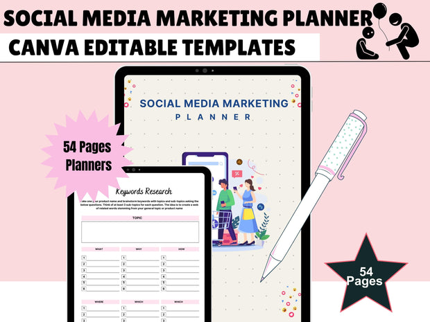 Editable Digital Social Media Planner for iPad (GoodNotes) - Content Calendar, Marketing Plan, Instagram, TikTok, YouTube