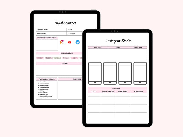 Editable Digital Social Media Planner for iPad (GoodNotes) - Content Calendar, Marketing Plan, Instagram, TikTok, YouTube