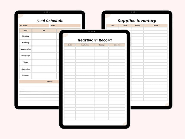 Pet Care Planner, Pet Health Record, Pet Medical Planner, Pet Checklists, Pet Worksheets, Vaccination Record, Pet Sitter Notes, Pet Binder