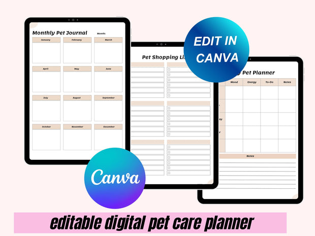 Pet Care Planner, Pet Health Record, Pet Medical Planner, Pet Checklists, Pet Worksheets, Vaccination Record, Pet Sitter Notes, Pet Binder