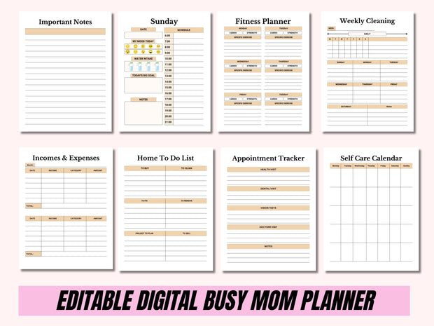 Busy Mom Planner Digital Template Stay at Home Mom Planner Life Organizer for Mom Life Planner Printable Editable Task Planner for Busy Moms