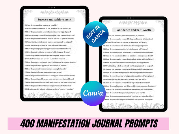 400+ Manifestation Journal Prompts, Printable, Journal, Minimalist, Reflections, Manifest, Manifesting, Desire, Goals, Make it Happen