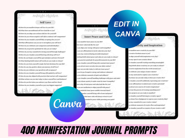 400+ Manifestation Journal Prompts, Printable, Journal, Minimalist, Reflections, Manifest, Manifesting, Desire, Goals, Make it Happen