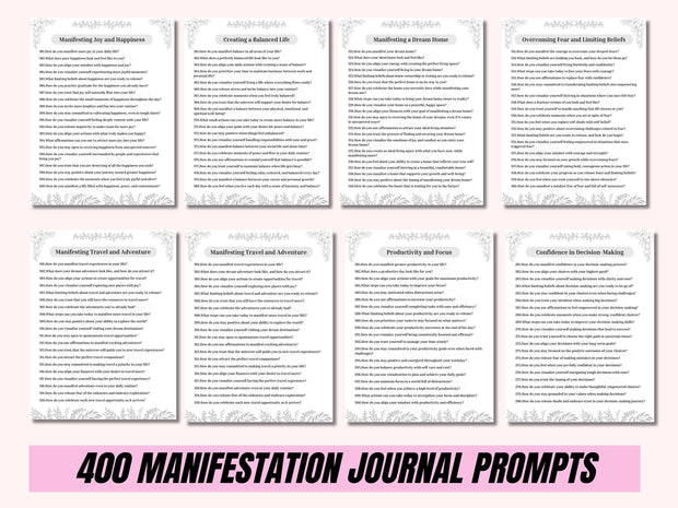 400+ Manifestation Journal Prompts, Printable, Journal, Minimalist, Reflections, Manifest, Manifesting, Desire, Goals, Make it Happen