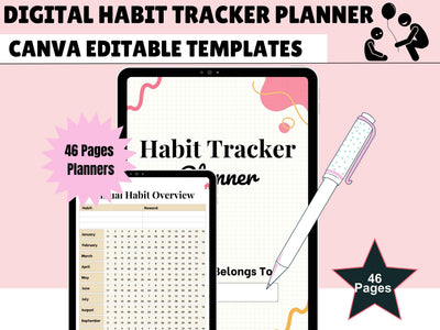 Digital Habit Tracker, GoodNotes Digital Planner, iPad Planner, Daily, Monthly, Yearly Habit Tracker, Simple Goal Tracker, Routine Tracker