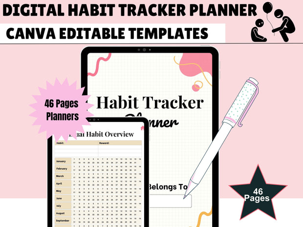 Digital Habit Tracker, GoodNotes Digital Planner, iPad Planner, Daily, Monthly, Yearly Habit Tracker, Simple Goal Tracker, Routine Tracker