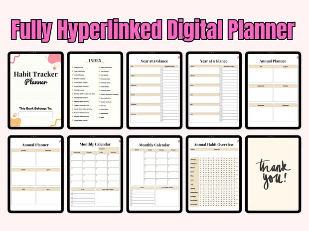 Digital Habit Tracker, GoodNotes Digital Planner, iPad Planner, Daily, Monthly, Yearly Habit Tracker, Simple Goal Tracker, Routine Tracker