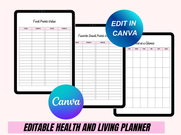 Editable Healthy Living Planner: 69 Pages of Customizable Goal Setting, Meal Planning, & Fitness Tracking (Digital Download)