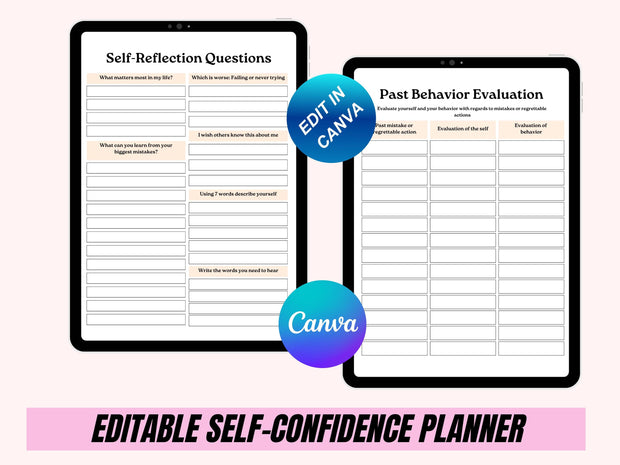 Self Confidence Planner, Self Esteem Workbook, Self-Care Prompts, Teen Planner, Confidence Building Worksheets, Printable Journal
