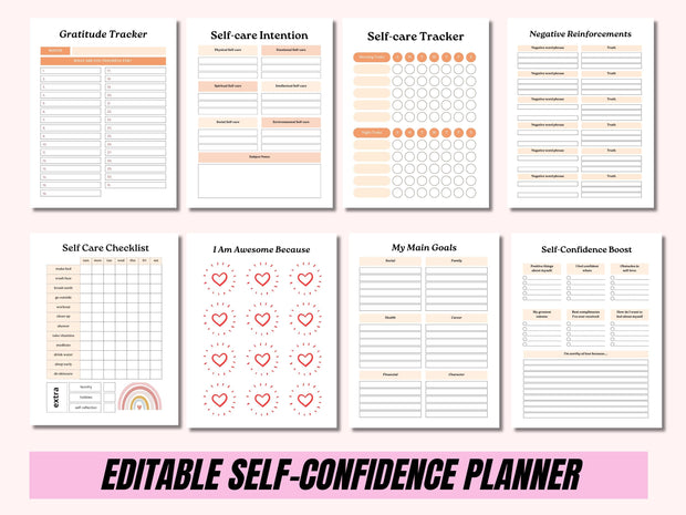 Self Confidence Planner, Self Esteem Workbook, Self-Care Prompts, Teen Planner, Confidence Building Worksheets, Printable Journal