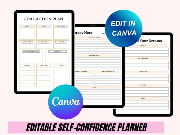 Self Confidence Planner, Self Esteem Workbook, Self-Care Prompts, Teen Planner, Confidence Building Worksheets, Printable Journal