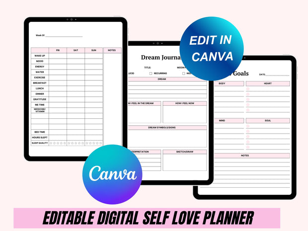 Self Love Workbook, Self Care Journal, Personal Growth Planner Mental Health Mindfulness Self-Help Bullet Journal, Daily Wellness Reflection