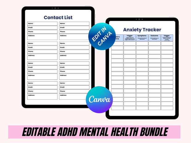 ADHD & mental health Planner, ADHD Planners therapy worksheets, ADHD planner Adults, adhd planner for work, adhd organization, adhd journal