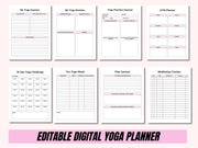 Editable Digital Yoga Planner - Printable Journal for Mindfulness, Flexibility & Wellness (PDF Download)