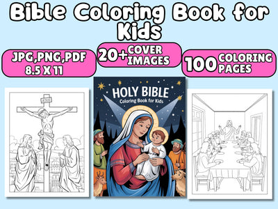 100 Bible Coloring Pages / Bible Coloring Book / Christian Coloring Book / christian printable / sunday school / digital download