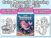 148+ Cute Mermaid Coloring Pages - Adult And Kids Coloring Book, Mermaid Castle Coloring Fantasy Coloring Sheets, Instant Download Printable