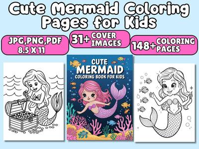 148+ Cute Mermaid Coloring Pages - Adult And Kids Coloring Book, Mermaid Castle Coloring Fantasy Coloring Sheets, Instant Download Printable