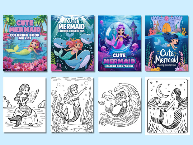 148+ Cute Mermaid Coloring Pages - Adult And Kids Coloring Book, Mermaid Castle Coloring Fantasy Coloring Sheets, Instant Download Printable