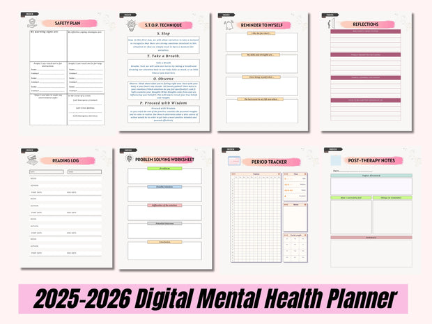 2025 Mental Health Planner Bundle, Self-Care Digital Journal, Printable Therapy and Wellness Templates, Mental Health Planner, Mental Health