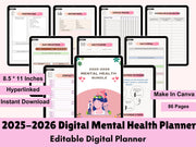 2025 Mental Health Planner Bundle, Self-Care Digital Journal, Printable Therapy and Wellness Templates, Mental Health Planner, Mental Health