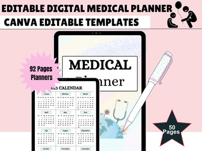 Digital Medical Planner Template | Healthcare Planner | Health Planner | Medication Tracker | Medical Binder | Canva Wellness Template Kit