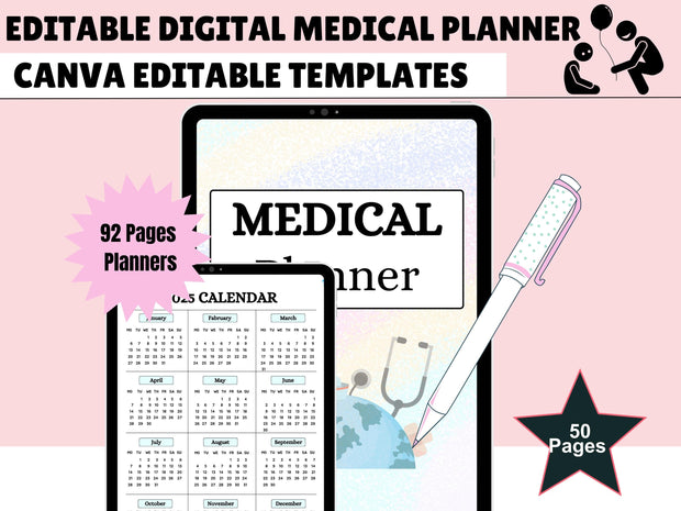 Digital Medical Planner Template | Healthcare Planner | Health Planner | Medication Tracker | Medical Binder | Canva Wellness Template Kit