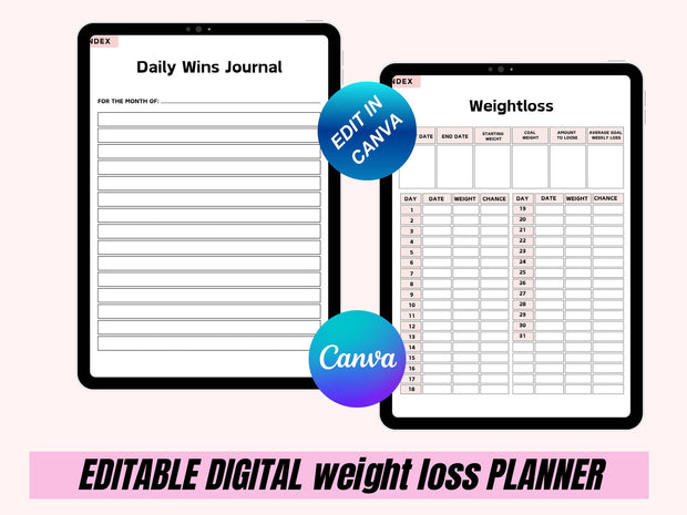 Digital Weight Loss Journal, Digital Planner, iPad Planner, GoodNotes Planner ,Fitness Planner, Workout Planner, Meal Planner, Weight Track