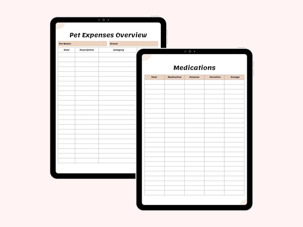 Pet Care Planner, Pet Health Record, Pet Medical Planner, Pet Checklists, Pet Worksheets, Vaccination Record, Pet Sitter Notes, Pet Binder