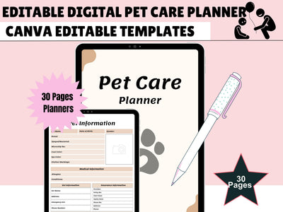Pet Care Planner, Pet Health Record, Pet Medical Planner, Pet Checklists, Pet Worksheets, Vaccination Record, Pet Sitter Notes, Pet Binder