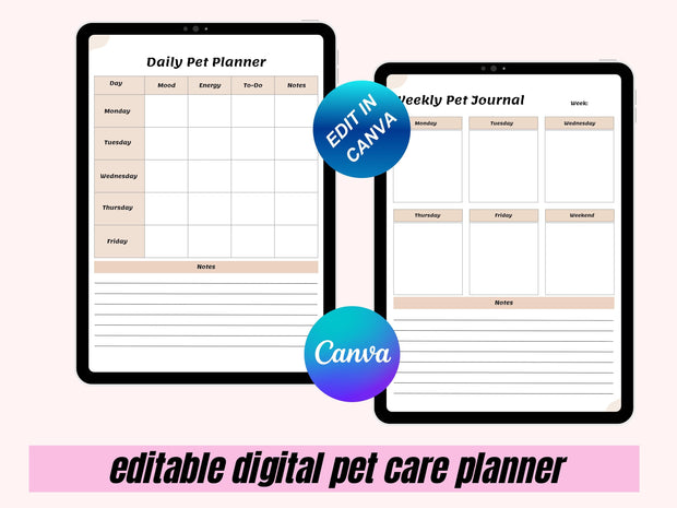 Pet Care Planner, Pet Health Record, Pet Medical Planner, Pet Checklists, Pet Worksheets, Vaccination Record, Pet Sitter Notes, Pet Binder