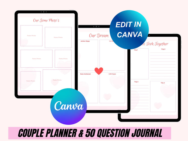 Couple Planner, Couple Journal, Relationship Planner, Relationship Goals Planner, Printable Planner, Instant Planner Download, US Letter