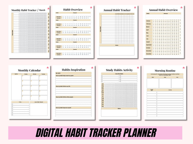 Digital Habit Tracker, GoodNotes Digital Planner, iPad Planner, Daily, Monthly, Yearly Habit Tracker, Simple Goal Tracker, Routine Tracker
