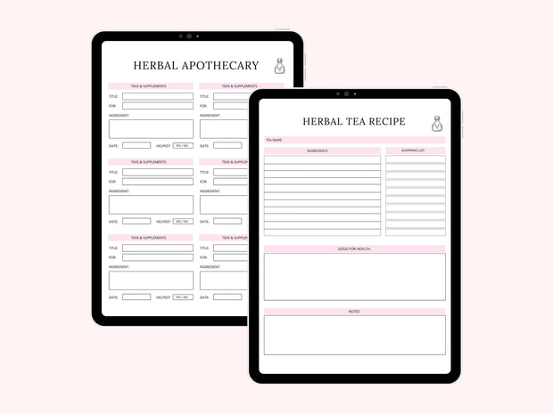 Essential Oils and Herbs Printable Digital Planner Foraging Tracker Journal Herbal Tea Recipe Goodnotes Notability by Luxedox