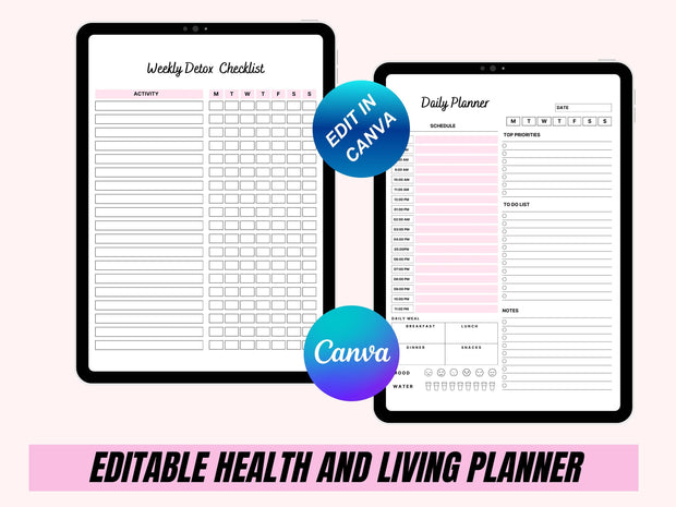 Editable Healthy Living Planner: 69 Pages of Customizable Goal Setting, Meal Planning, & Fitness Tracking (Digital Download)