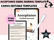 Acceptance Journal, therapy journal, self care planner, mindfulness, self love journal, wellness journal Editable Canva Templates