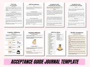 Acceptance Journal, therapy journal, self care planner, mindfulness, self love journal, wellness journal Editable Canva Templates