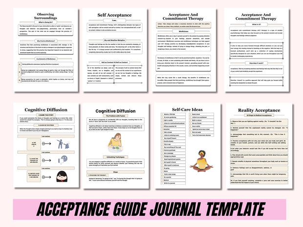 Acceptance Journal, therapy journal, self care planner, mindfulness, self love journal, wellness journal Editable Canva Templates