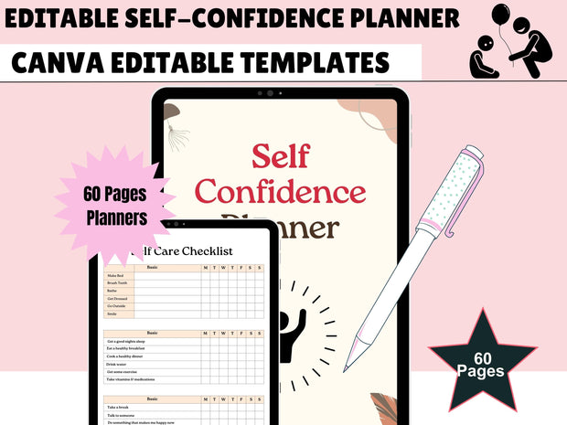 Self Confidence Planner, Self Esteem Workbook, Self-Care Prompts, Teen Planner, Confidence Building Worksheets, Printable Journal