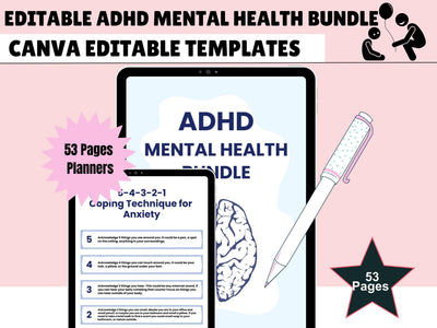 ADHD & mental health Planner, ADHD Planners therapy worksheets, ADHD planner Adults, adhd planner for work, adhd organization, adhd journal