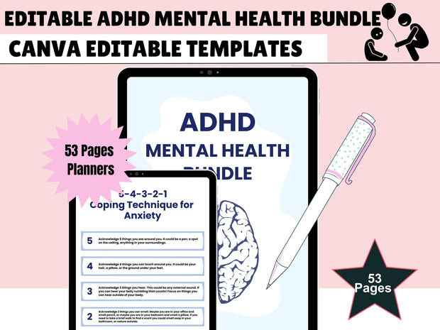 ADHD & mental health Planner, ADHD Planners therapy worksheets, ADHD planner Adults, adhd planner for work, adhd organization, adhd journal