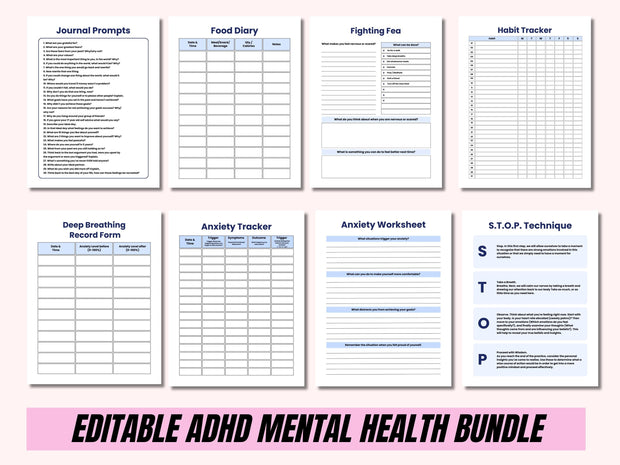 ADHD & mental health Planner, ADHD Planners therapy worksheets, ADHD planner Adults, adhd planner for work, adhd organization, adhd journal