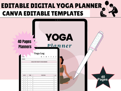 Editable Digital Yoga Planner - Printable Journal for Mindfulness, Flexibility & Wellness (PDF Download)