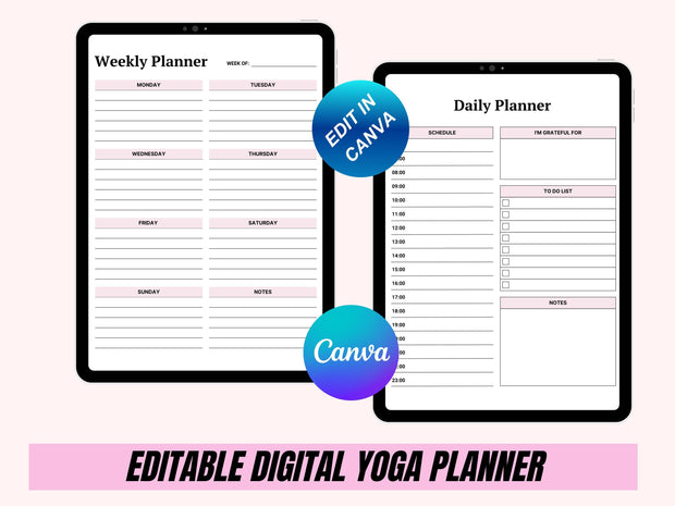 Editable Digital Yoga Planner - Printable Journal for Mindfulness, Flexibility & Wellness (PDF Download)